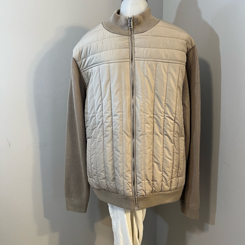 Magaschoni Tan Quilted Puffer Jacket with High Collar